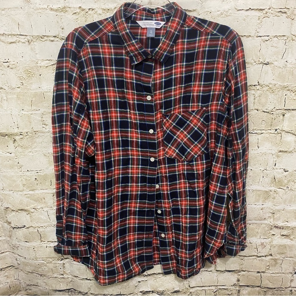 Old Navy Red Green Plaid The Classic Flannel Button Up Shirt